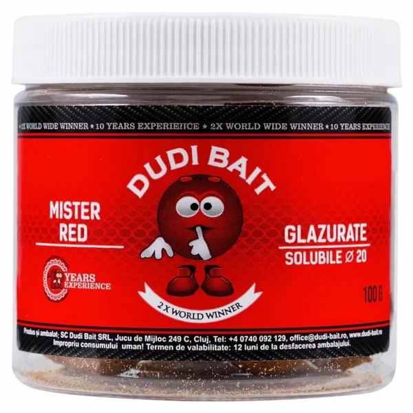 DUDI BAITS - Kulki Hakowe Mister Red Super Hot w otoczce Soluble (Szybko Pracujące) 20mm